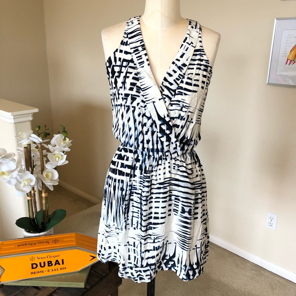 PARKER navy and white Maya silk racerback mini dress